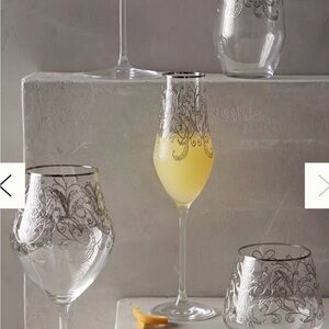 Anthropologie Silver Scroll Stemmed Champagne Glasses made in Slovakia